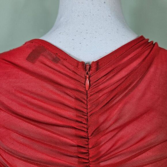 Fashion Nova Mesh With His Head Ruched Dress – Red Lrg - Picture 12 of 14